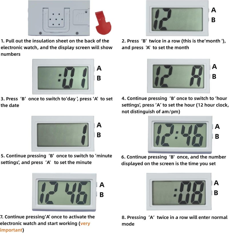 Shudyear 2 Pcs Mini Digital Clock Small Magnetic Clocks Car Dashboard Stick on Clocks' Self Adhesive Bracket Digital Clock Battery Operated Automotive Stick On Watch for Air Vent (White 2) - Image 4